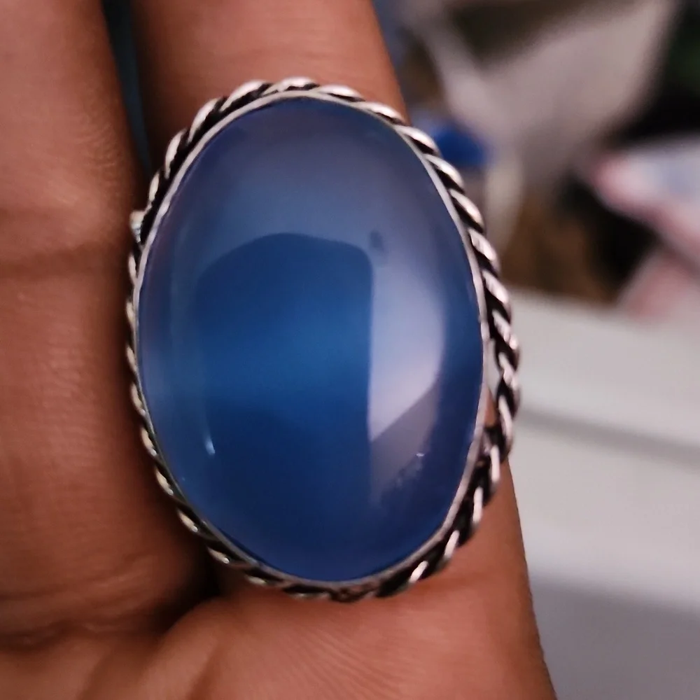 BLUE Chalcedony Silver Ring